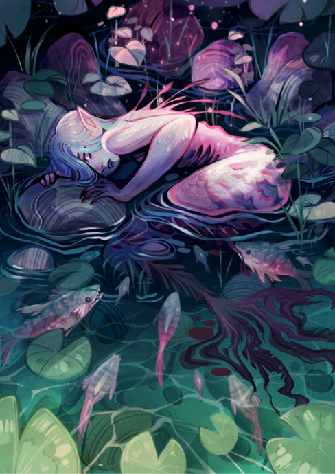 Dying Mermaid, Hungry Fish Print